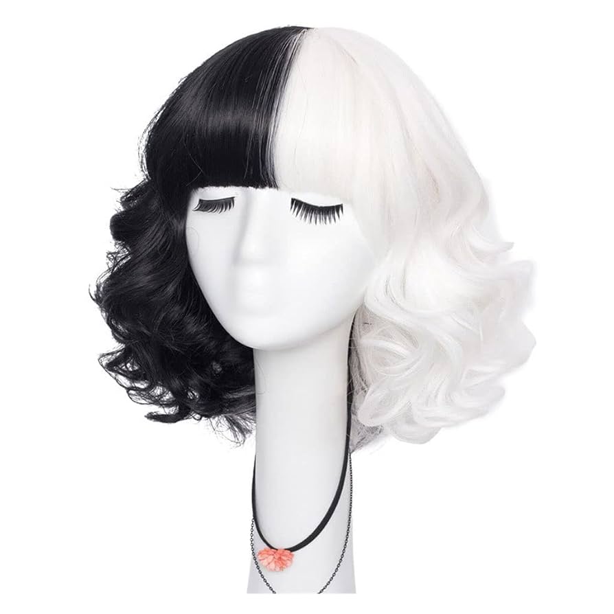 Amazon.co.jp: 女性のかつら 髪の交換ウィグ黒と白の魔女COS短い